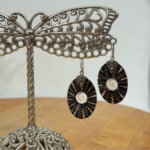 Robert Manse Sterling Silver & 18k Gold Indonesia Dangle Swirl Abalone Earrings